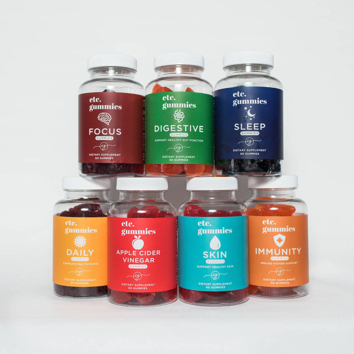 Complete etc. gummies bundle: Daily, Sleep, Focus, Immunity, ACV, Skin, and Digestive