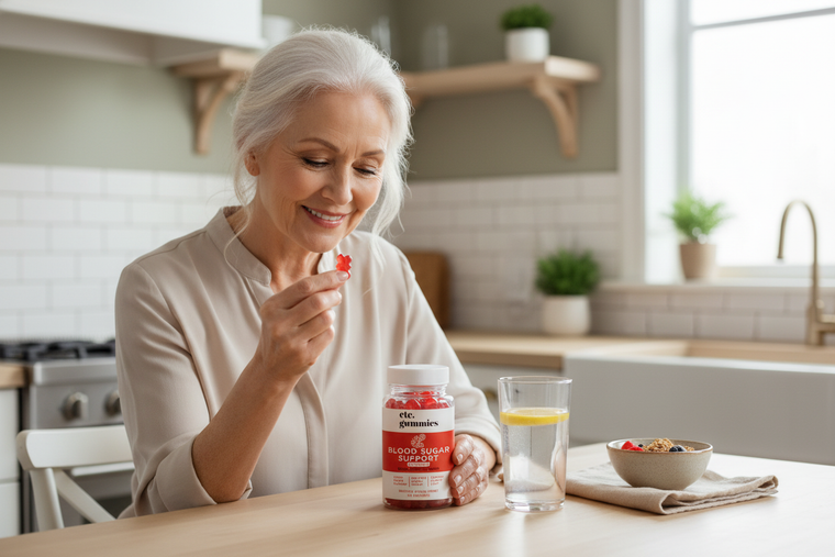 Older adult taking daily Glucovate gummy