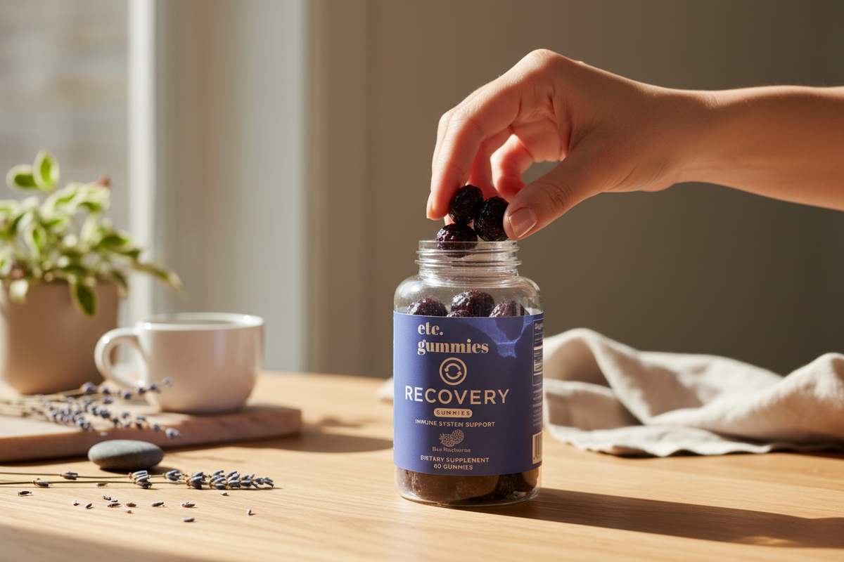 Person taking Recovery gummies