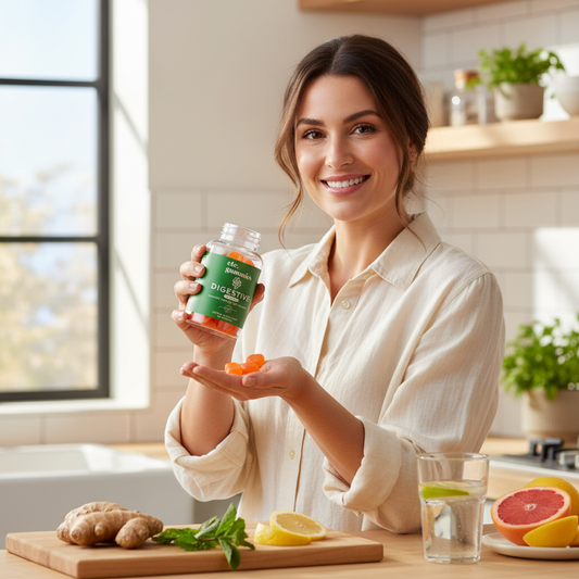 Person with digestive gummies lifestyle photo